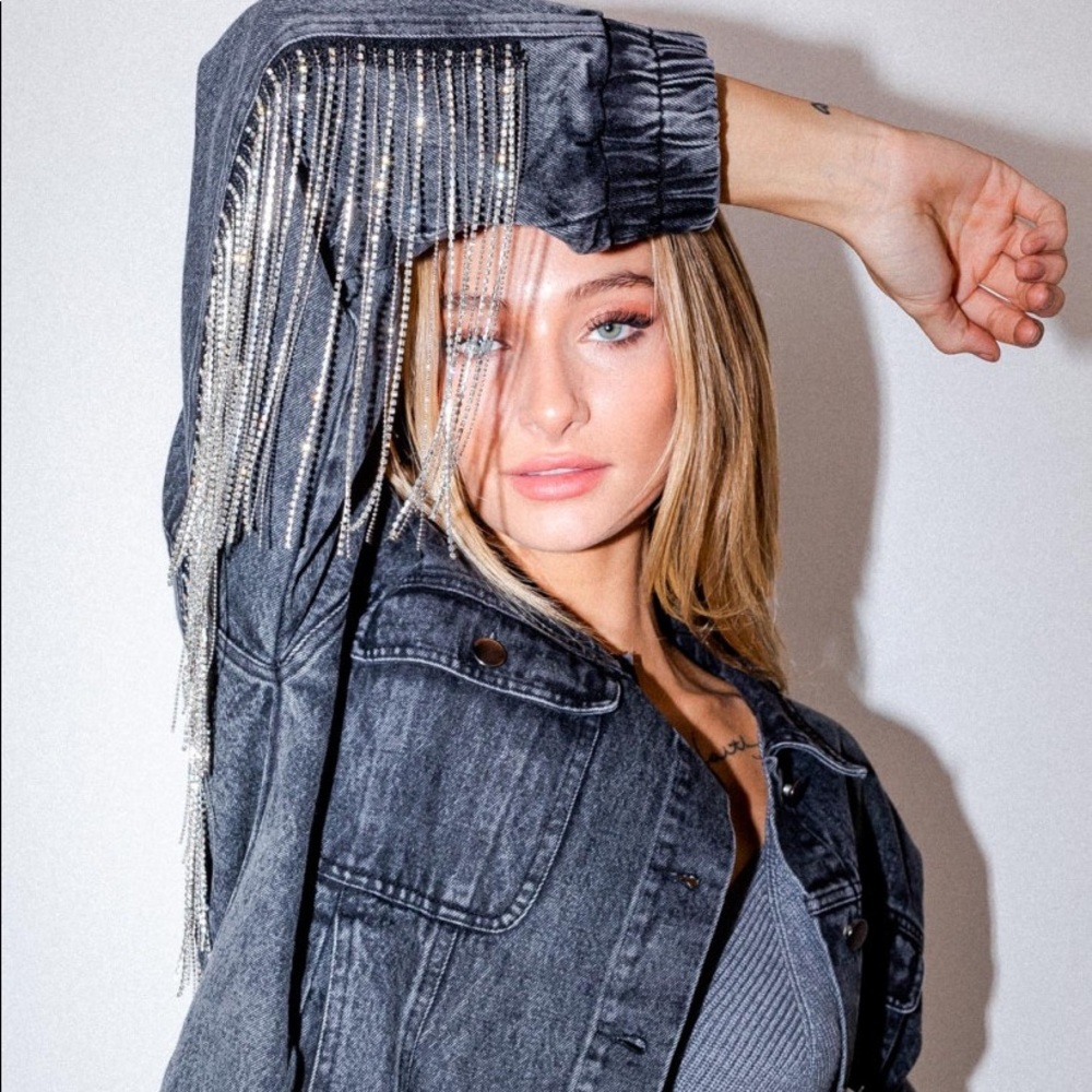 🚨LAST SMALL EVER🚨Last Call Rhinestone Fringe Denim Jacket - Picture 8 of 16